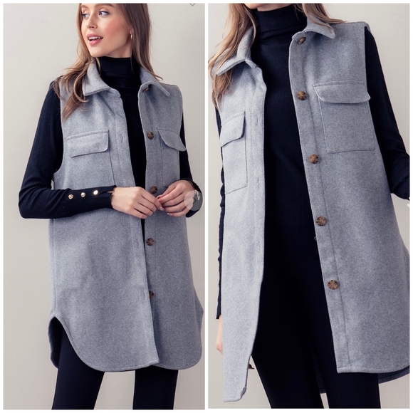 LAST ONE❗️Cozy Chic Charcoal Gray Thick Longline Oversized Coat Vest - Picture 6 of 9